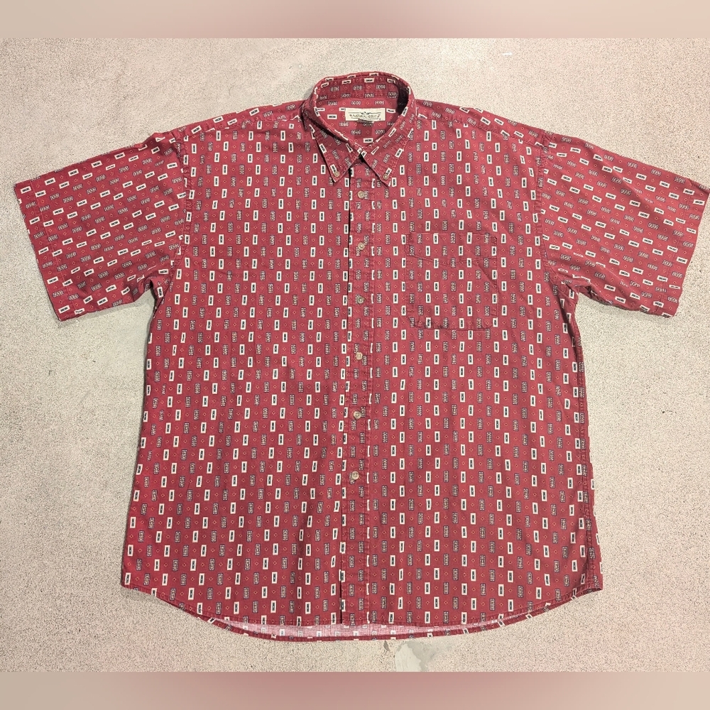 Men's Red Patterned Short Sleeve Shirt